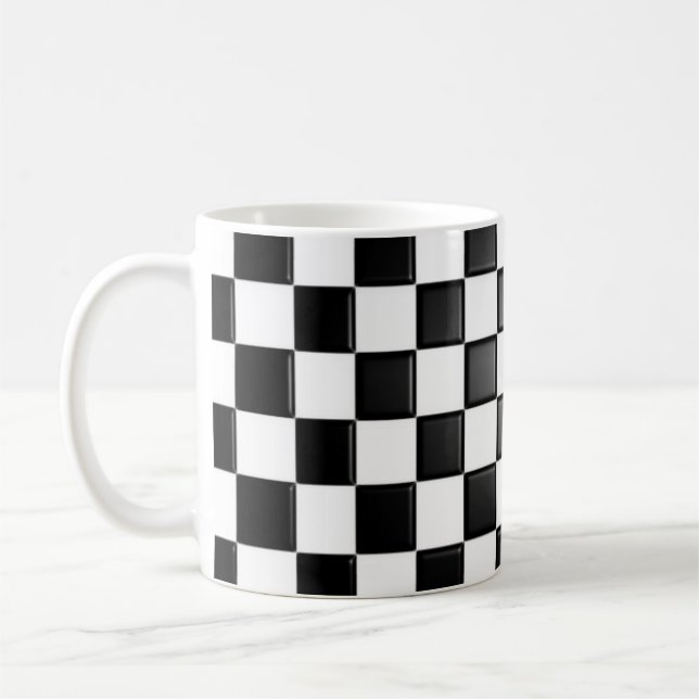 Black and white checkered coffee mug (Left)