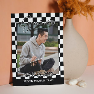 Black And White Checkered Finish Flag Graduation Announcement