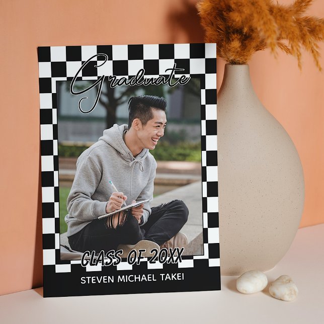 Black And White Checkered Finish Flag Graduation Announcement (Creator Uploaded)
