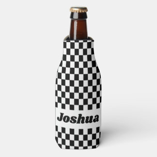 Black and White Checkered Flag Bottle Cooler