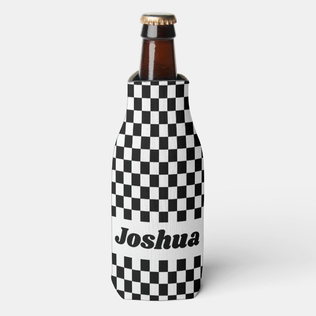 Black and White Checkered Flag Bottle Cooler (Bottle Front)