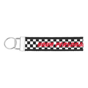 Black and white checkered flag custom auto racing wrist keychain