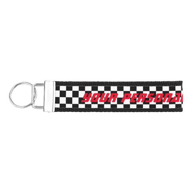 Black and white checkered flag custom auto racing wrist keychain (Keys on Left)