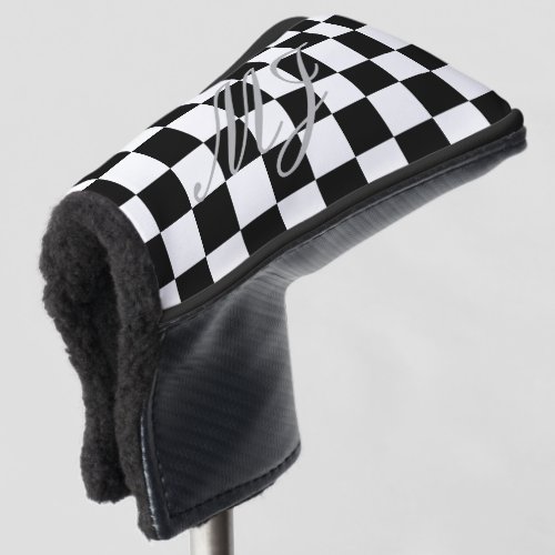 Black and white checkered flag golf putter cover