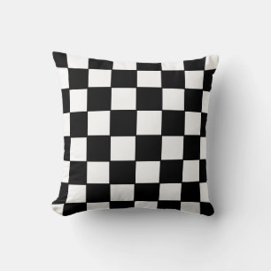 Black and white checkered flag pattern throw pillow