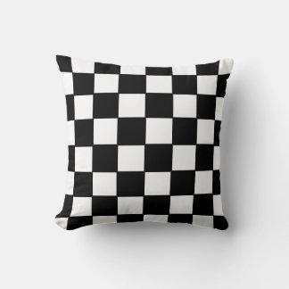 Black and white checkered flag pattern throw pillow