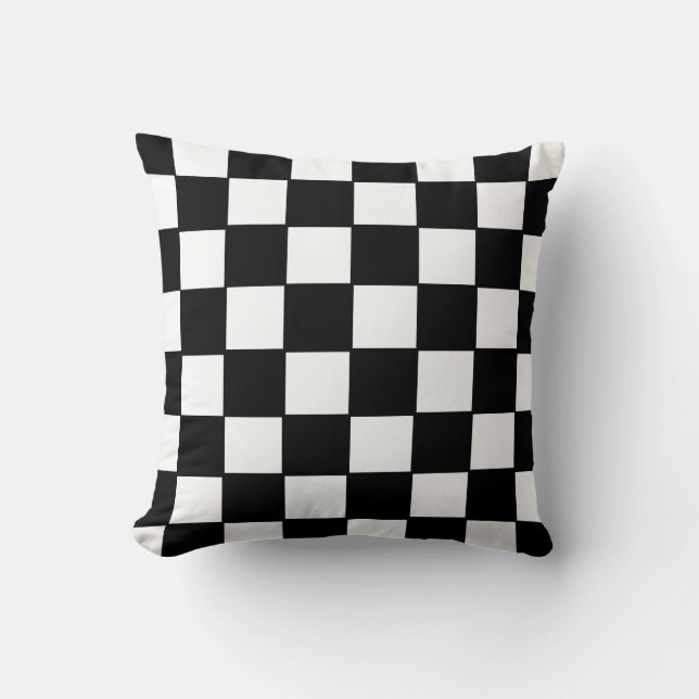Black and white checkered flag pattern throw pillow (Front)
