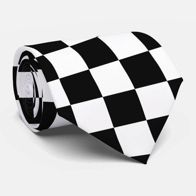 Black and White Checkered Flag Tie (Rolled)