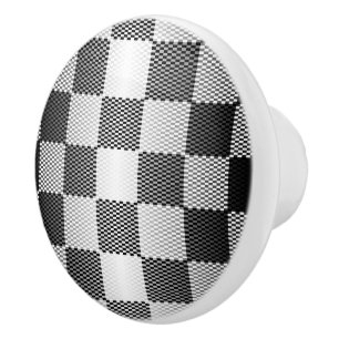 Black and White Checkered Geometric Ceramic Knob