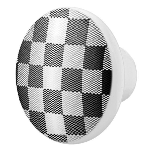 Black and White Checkered Geometric Ceramic Knob (Right)