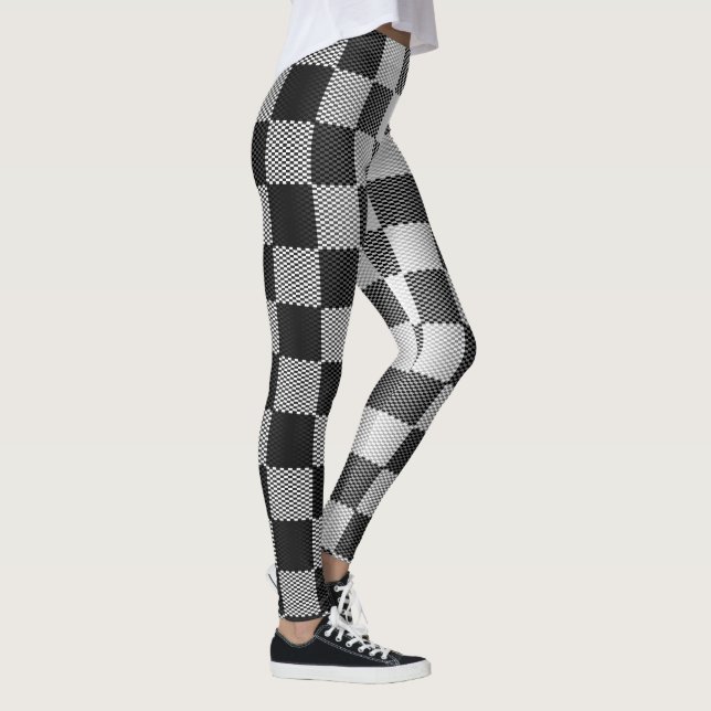 Black and White Checkered Geometric Leggings (Right)