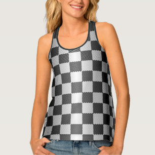 Black and White Checkered Geometric Tank Top