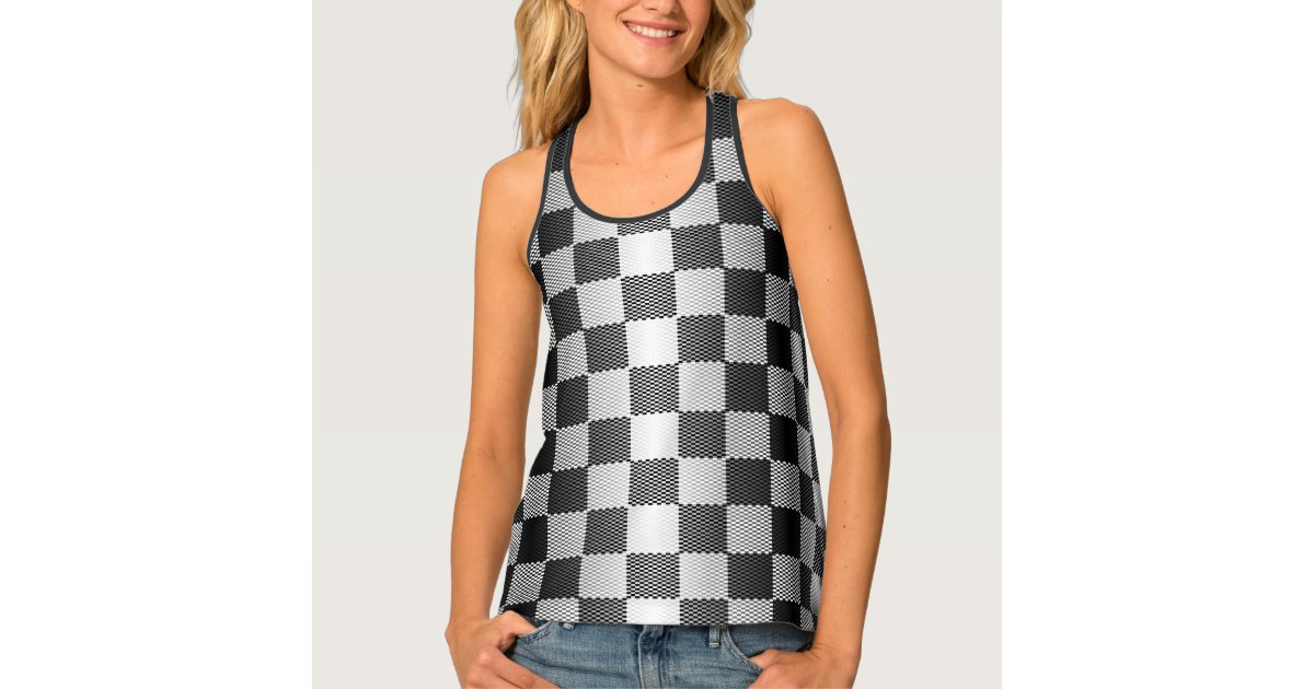 Black and White Checkered Geometric Tank Top | Zazzle