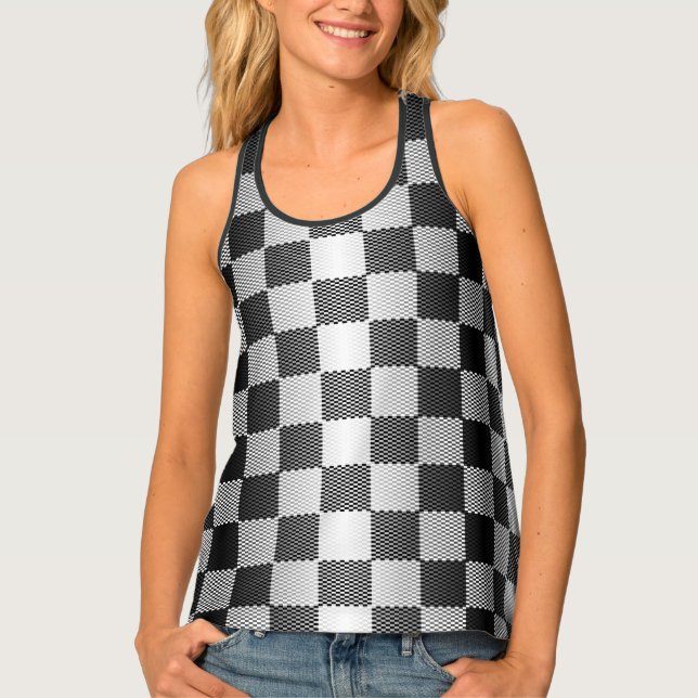 Black and White Checkered Geometric Tank Top (Front)