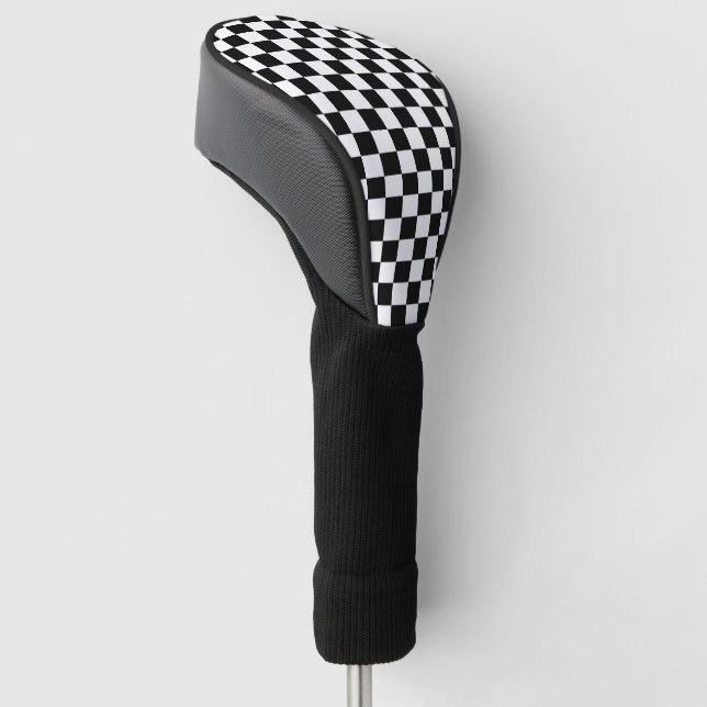 Black and White Checkered Golf Head Cover (Angled)