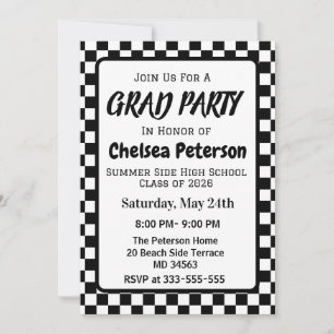 Black and White Checkered Graduation Party Invite