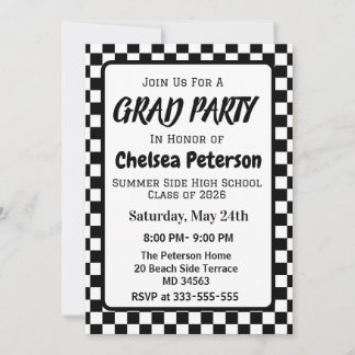 Black and White Checkered Graduation Party Invite