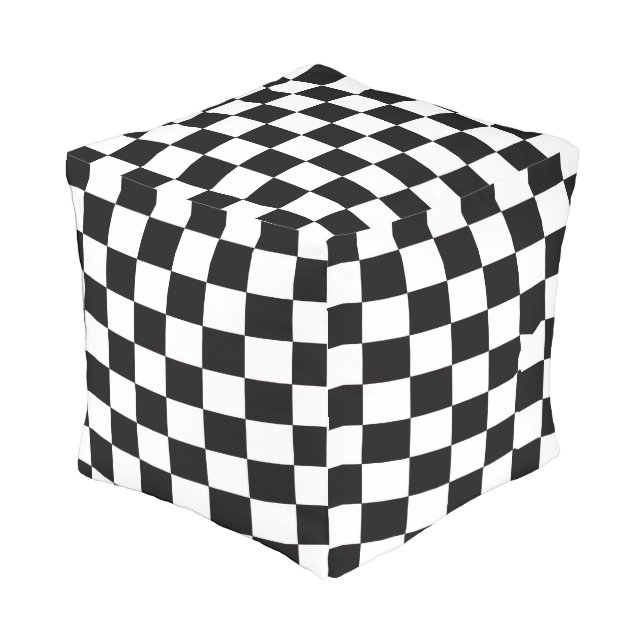 Black and White Checkered Outdoor Pouf (Angled Front)