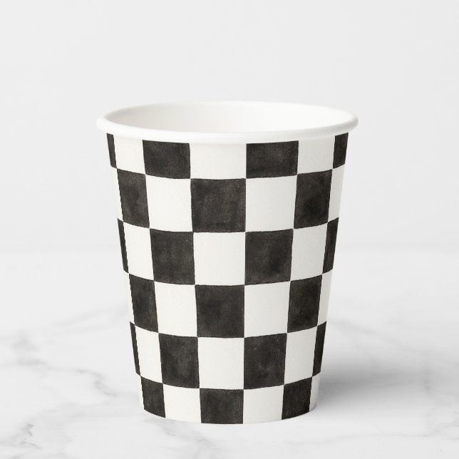 Black and White Checkered Paper Cups (Front)