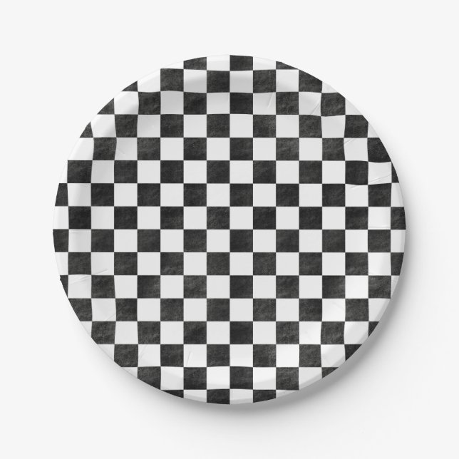 Black and White Checkered Paper Plates (Front)