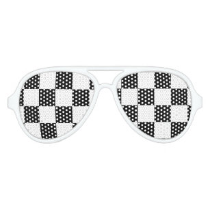 Black and White Checkered Pattern Aviator Sunglasses