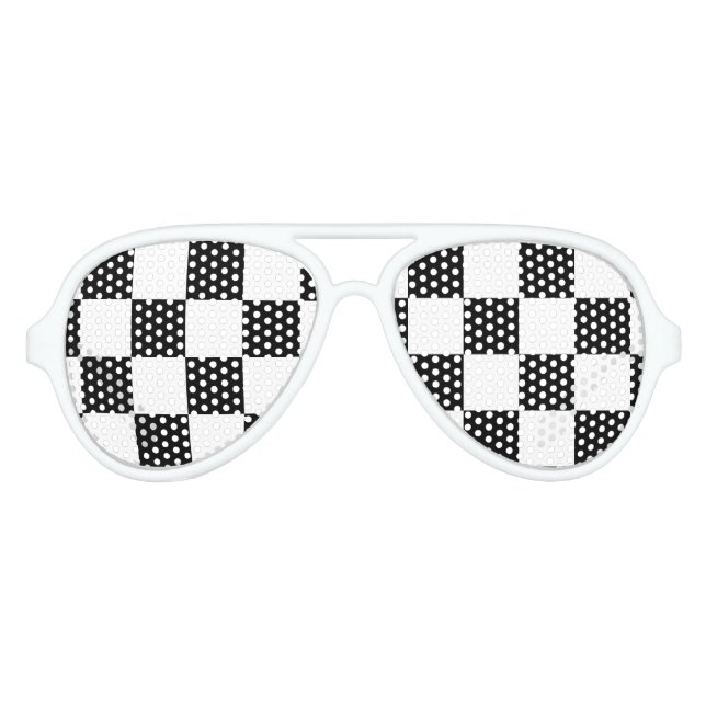 Black and White Checkered Pattern Aviator Sunglasses (Front)