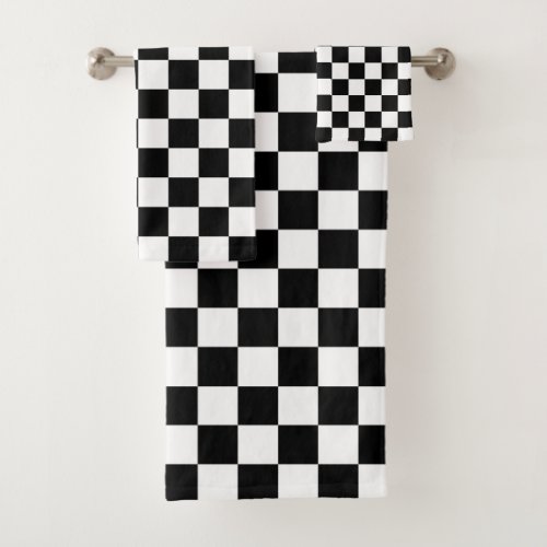 Black and White Checkered Pattern Bath Towel Set