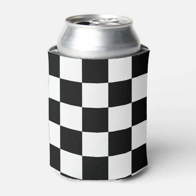 Black and White Checkered Pattern Can Cooler (Can Front)