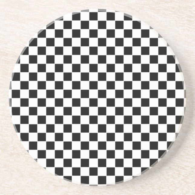 Black and White Checkered Pattern Coaster (Front)