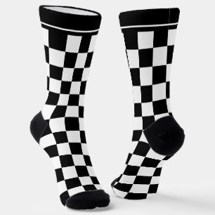 Black and White Checkered Pattern Crew Socks
