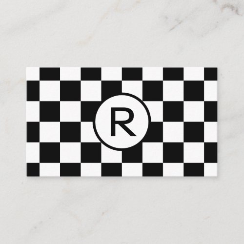 Black and White Checkered Pattern Custom Monogram Business Card