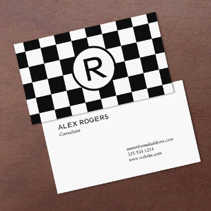 Black and White Checkered Pattern, Custom Monogram Business Card
