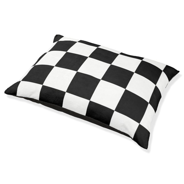 Black And White Checkered Pattern Dog Bed (Angled)