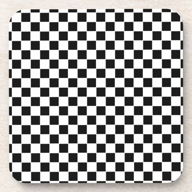 Black and White Checkered Pattern Drink Coaster (Front)