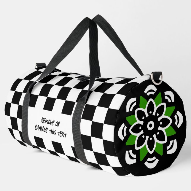 Black and White Checkered pattern Duffle Bag (Left Corner)