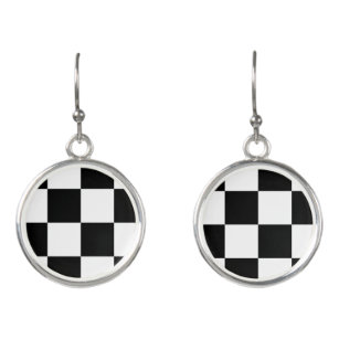 Black and White Checkered Pattern Earrings