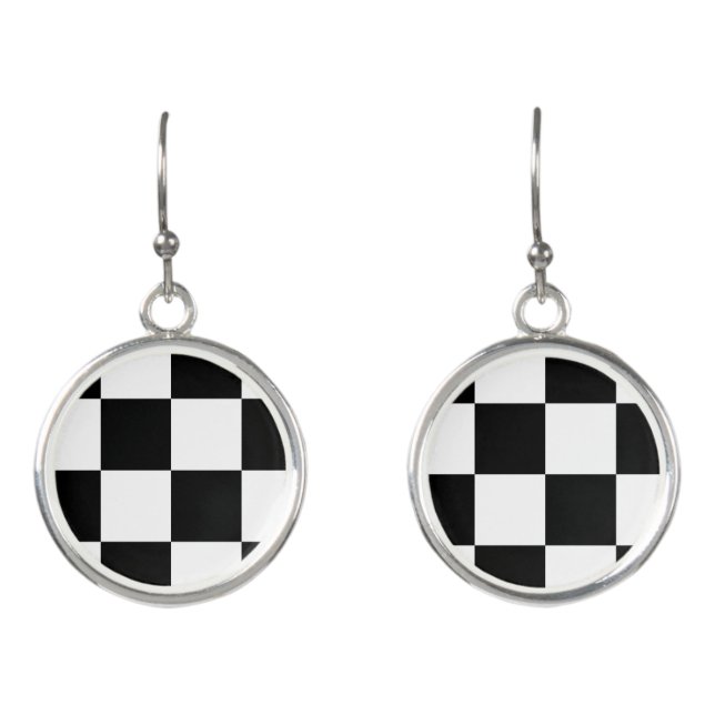 Black and White Checkered Pattern Earrings (Front)