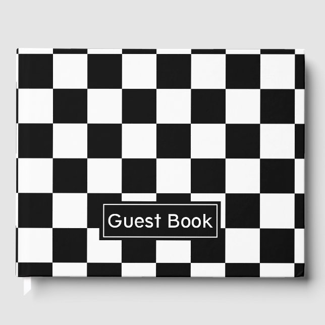 Black and White Checkered Pattern Guest Book (Front)