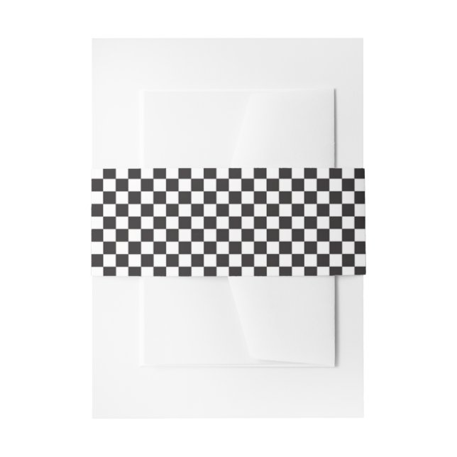 Black and White Checkered Pattern Invitation Belly Band (Front Example)