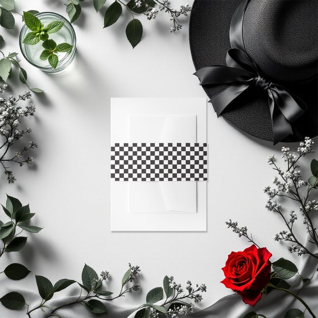 Black and White Checkered Pattern Invitation Belly Band (Black and White Checkered Pattern Invitation Invitation Belly Band)