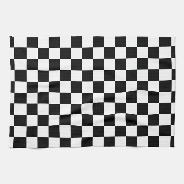 Black and white checkered pattern kitchen towel (Horizontal)