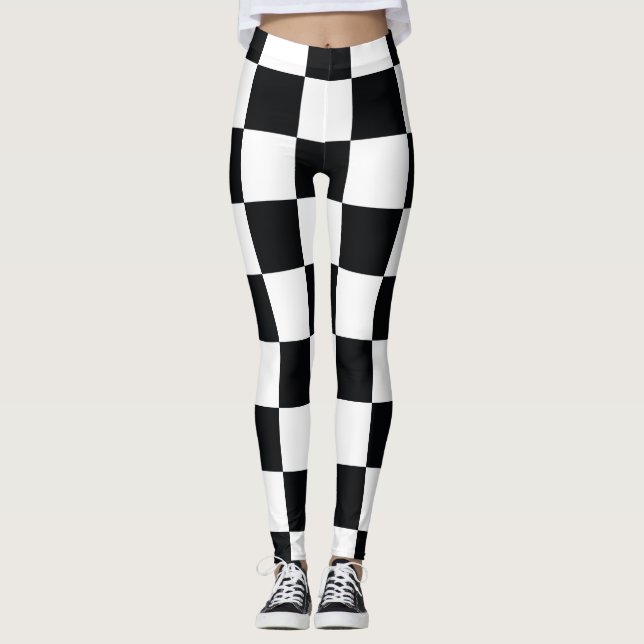 Black and White Checkered Pattern Leggings (Front)