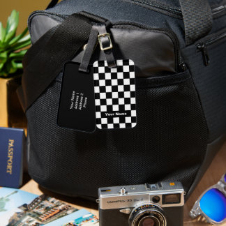 Black and White Checkered Pattern Luggage Tag