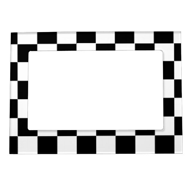 Black and White Checkered Pattern Magnetic Photo Frame (Front)