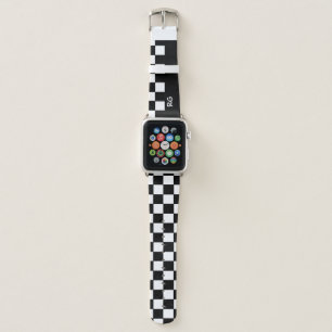 Black And White Checkered Pattern Monogram Apple Watch Band