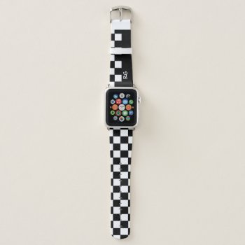 Black And White Checkered Pattern Monogram Apple Watch Band by Ricaso_Designs at Zazzle