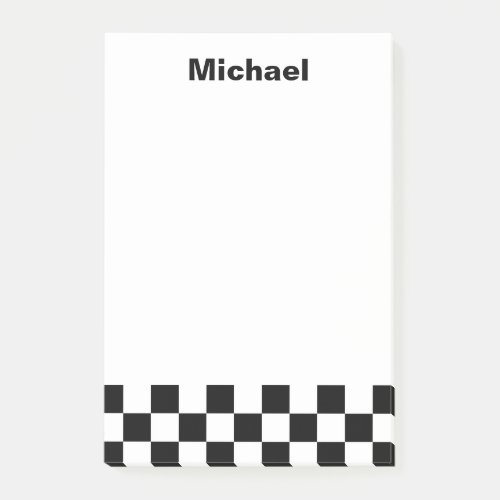 Black and White Checkered Pattern Name Post_it Notes