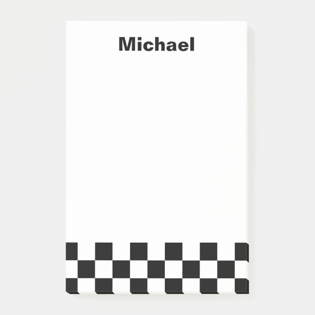 Black and White Checkered Pattern Name Post-it Notes (Front)