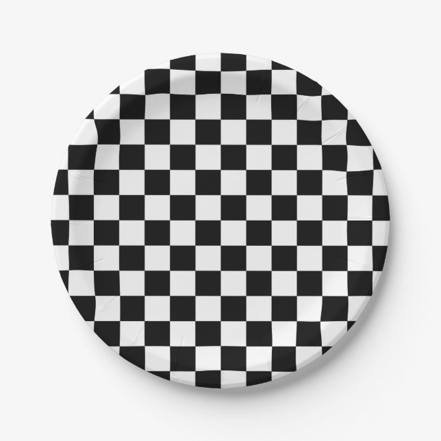 Black and white checkered pattern paper plates (Front)