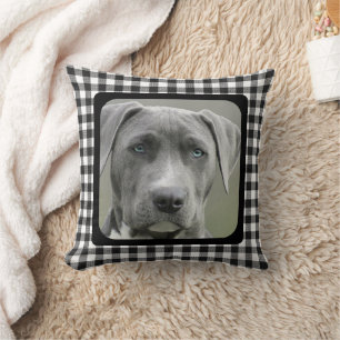 Black and White Checkered Pattern Pet Dog Memorial Throw Pillow